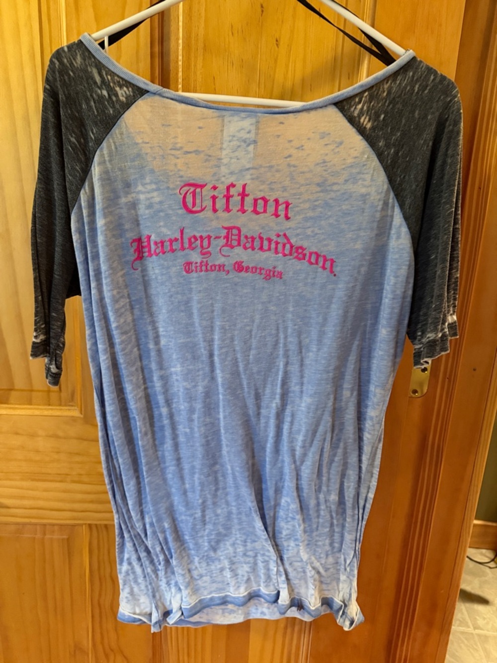 Harley-Davidson Light Blue and Charcoal Graphic Raglan Tee - Picture 2 of 2